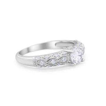 Art Deco Engagement Bridal Ring Round Simulated CZ 925 Sterling Silver